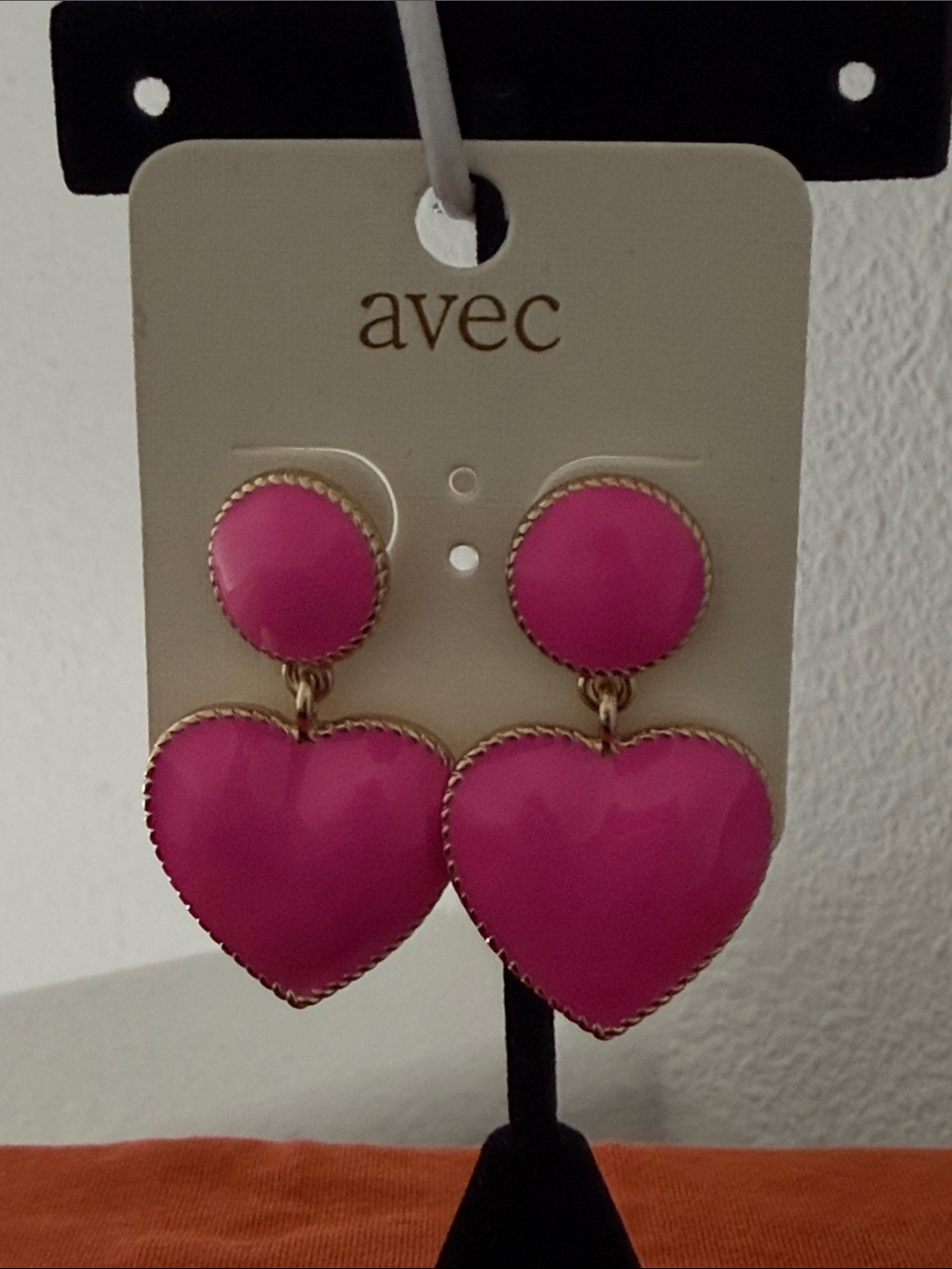 Avec Hot Pink Enamel Heart Drop Earrings with Gold Trim